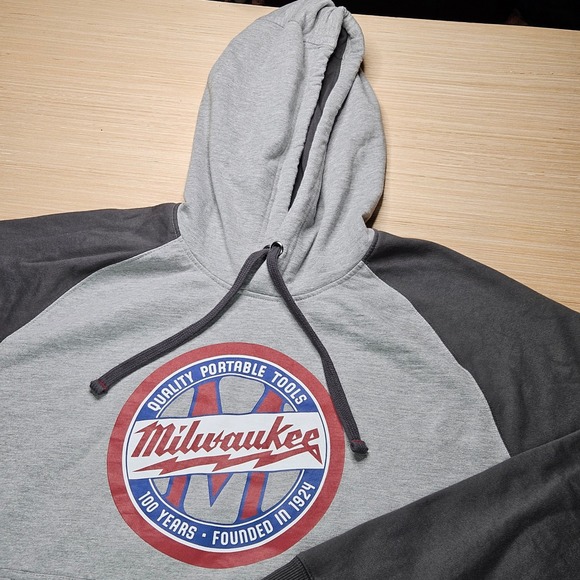 Milwaukee 1924 Tool 100 Years Raglan Graphic Hoodie Gray Men's Size L HOOD1924G